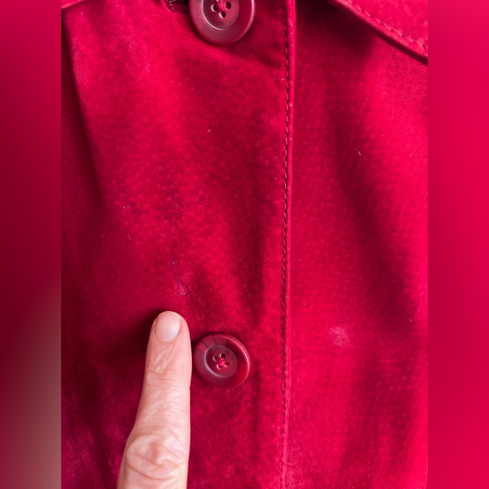 Vintage Cherokee 100% Suede Leather Red Collared Long Sleeve Button Jacket Coat - Picture 8 of 14